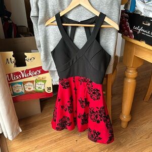 Black and red floral homecoming /prom dress.